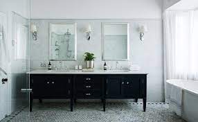 Footed Black Double Washstand With White Marble Top Transitional Bathroom