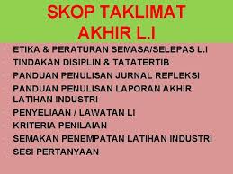 Laporan latihan industri ini bermaksud sesuatu perkara yang dilakukan akan dicatatkan berdasarkan segala aktiviti semasa menjalani pr. Selamat Datang Taklimat Akhir Latihan Industri Sesi Dis