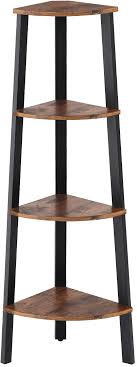Rounding out the design are four wooden platform shelves. Amazon Com Vasagle Industrial Corner Shelf 4 Tier Bookcase Storage Rack Plant Stand For Home Office Wood Look Accent Furniture With Metal Frame Rustic Brown Ulls34x Home Kitchen