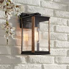 Free s/h on lighting orders over $49. John Timberland Modern Farmhouse Outdoor Wall Light Fixture Dark Bronze Wood Grain 11 1 2 Clear Glass Panels Exterior House Porch Walmart Com Walmart Com