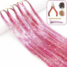 Hair Tinsel Kit with Tools and Instruction Easy to Use 1000 Strands 47  Inches Glitter Tinsel Hair Extensions for Women and Girls, Sparkling Shinny  ...