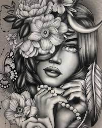 Trending zombie tattoo designs] 5. Lady Face Flowers Tattoo Design Girly Tattoos Flower Tattoos Woman Face