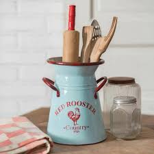 red rooster kitchen utensil holder
