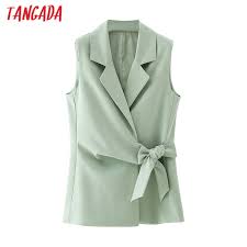 Tangada дамски комплекти зелен лук жилетка от костюм комплект от 2 части  женски елегантен сако дами блейзър без ръкави, панталони и комплекти da138  - Костюми и комплекти < Oporefql.shop