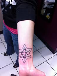From a cross tattoo on the chest, arm, shoulder, back, sleeve, hand, or throat, guys can find a beautiful religious tattoo anywhere. Jerusalem Cross With David Star Tattoo On Forearm By Rico