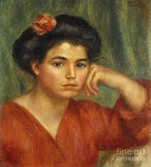 Young Woman With A Rose; Jeune Fille A La Rose, 1907 by Pierre Auguste  Renoir