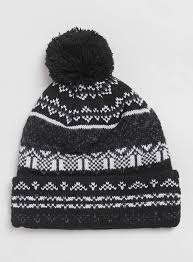 Black Fairisle Bobble Beanie Beanie Mens Beanie Knitted Hats
