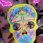 Moth and flowers on skull panel no resin