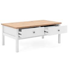 Ovaler wohnzimmertisch im landhausstil mit schublade in. Couchtisch Nele Weiss 100 X 55 Cm 2 Schubladen Wohnzimmertisch Skandinavischer Landhausstil Beistelltisch Eiche Optik Wohnclub Onlineshop