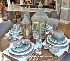 Beautiful And Casual Turquoise And Gray Table Setting On A Round Table Table Settings Everyday Round Table Settings Kitchen Table Centerpiece