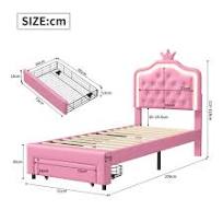 Lit Enfant Rembourré 90 X 200 cm Cadre de lit Pour Filles, Cadre de Lits  Double en Cuir pu avec éClairage Led Bed en Bois avec Tiroirs avec Sommier  à ...