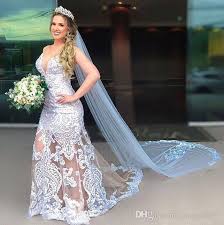 A mermaid silhouette is beautiful, sexy, streamlined, and a sweetheart neckline underline your curves in an ideal way. 2019 Arabic Mermaid Wedding Dresses Sweep Train With Long Veil Elegant Sexy Spaghetti V Neck Illusion Lace Bridal Gowns Vestidos De Novia From Gaogao8899 101 4 Dhgate Com