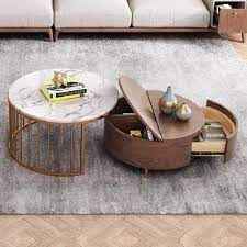 See more ideas about wooden coffee table, coffee table, table. Modern White Walnut Round Coffee Table With Storage Wood Rotating Marble Nesting Coffee Table In Rose Gold Set Of 2