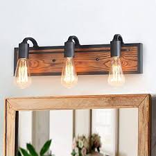 It is ul approved for damp locations like the bathroom. Lnc A03440 Bathroom Lighting Fixtures Over Mirror Wooden Farmhouse Vanity Sconce Rustic Wall Lamp Amazon Com