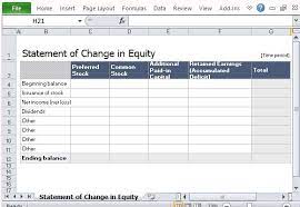 statement of change in equity template for excel indirect method cash flow format