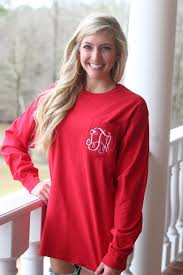 Monogrammed Comfort Colors Pocket Tee Long Sleeve Red Comfort Colors Tee Comfort Colors Long Sleeve Tees