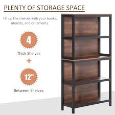 HOMCOM 4 Tier Bookshelf Utility Storage Shelf Organizer with Back Support  and Anti-Topple Design, Walnut/Black : Amazon.sg: Home