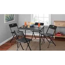 Formal style card table with four matching chairs. Mainstays 5 Piece Resin Plastic Card Table And Four Chairs Set Black Walmart Com Walmart Com