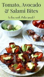 Salami Bites With Tomatoes Avocado Super Easy Low Carb Paleo Snack Recipe Paleo Recipes Snacks Paleo Snacks Diy Food Recipes