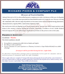 Suggestions will appear below the field as you type. Job Vacancy In Srilanka Pharmacy Assistant Richard Pieris Company Plc