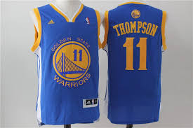 klay thompson 11 golden state warriors blue and yellow basketball jersey