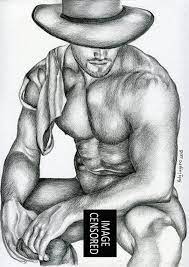 IMPRESIÓN de arte original lápiz dibujo gay macho desnudo 