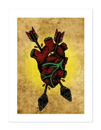 Heart tattoos are a beautiful way to remember loved ones, savor a memory of a past romance or signify a time of brokenness. Straight Through The Heart Heart Arrows Neo Traditional Tattoo Flash Old School Art Print 12x16 In 2021 Heart With Arrow Heart Arrow Tattoo Traditional Tattoo