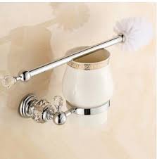 Brass Crystal Toilet Brush Holder Chrome Plated Toilet Brush Bathroom Products New Silver Bathroom Accessories Toilet Brush Holders Bathroom Accessories Sets