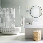 Metal grommets in a nickel finish. Organic Cloud Shower Curtain