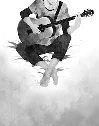 Black And White Anime Boy With Guitar 