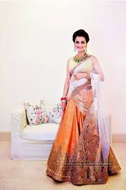 At the reception ceremony, dia looked like a princess in her peach and golden lehenga, designed by shantanu and nikhil. Dia Mirza Looked Resplendent In A Peach Wedding Reception Lehenga The Times Of India Indian Dresses Indian Bridal Wear Indian Fashion