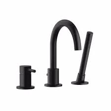 Instill a unique modern sheen of elegance by pairing this contemporary styled tub filler with your bathroom design. Estelle Single Handle Deck Mount Roman Tub Faucet With Hand Shower In Matte Black In 2021 Roman Tub Faucets Tub Faucet Roman Tub