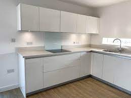 White kitchens grey floors cabinets countertop backsplash houzz. Modern White Gloss J Handle Kitchen Appliances Worktops Used Kitchen Hub