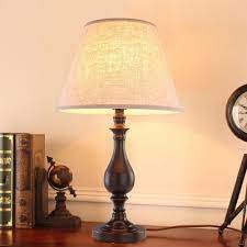 I have a lamp on my night table, but it's not led, and so, without fail, shadows land on the page, obscuring words from view. Brown Bell Night Table Lamp Colonial Fabric Led Study Room Reading Light With Iron Base Beautifulhalo Com
