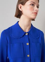 Rosa Blue Knit Scallop Trim Cardigan