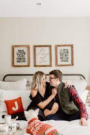 Couple In Bedroom In Home Session Lifestyle Shoot Kristen Soileau Portraits Puppy In Sweater Christmas Pho Wedding Modern Stylish Couple Lifestyle Photographer
