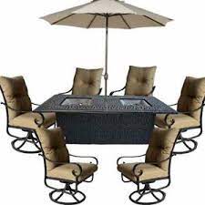 Table comes with burner cover and protective weather cover. Propane Fire Pit Dining Table Set 9 Piece Outoor Cast Aluminum Patio Furniture 35426206101 Ebay