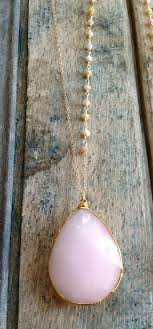 Gold Edged Pink Opal Stone Pendant Necklace With Wire Wrapped Pink Opal Stone Chain Pretty In Pink Pendant Necklace Jewelry Pretty Jewellery