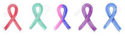 Different Colorful Cancer Ribbons Set Isolated On White Cancer