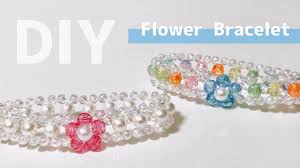 簡単 キラキラかわいいフラワーブレスレットの作り方 手作りアクセサリー キッズ 初心者 100均diy easy how to make be 100均 ビーズ ビーズアクセサリー ビーズの指輪