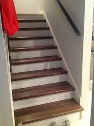 Purchasing a prefabricated staircase saves you money on carpentry costs, and installation takes less time than installing a handmade staircase. From Carpet To Wood Stairs Redo Cheater Version Hometalk