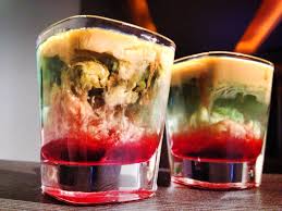 Add a blue curacao and finish it with grenadine syrup which gives that distinctive look to the cocktail. Alien Brain Hemorrhage Meudrink