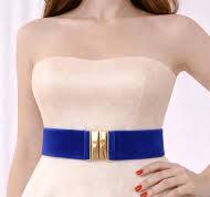 Royal Blue Wide Velvet Elastic Waist Belt With Shiny Gold ...