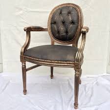 Hand Painted And Gilded Antique French Louis Xvi Charcoal And Gold Distressed Leather Armchair Upholstered Black Eclectic Dining Chairs Chair Leather Armchair