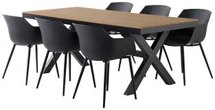 bahia tuinset zwart tafelblad in polywood met 6 tuinstoelen exterioo tuinmeubelen tafel met kruispoot tuinsets tuintafels