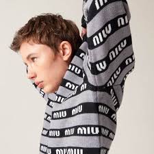 美品 23SS MIU MIU ミュウミュウ ウール ロゴボーダー クロップド ニットセーター MML746 サイズ36