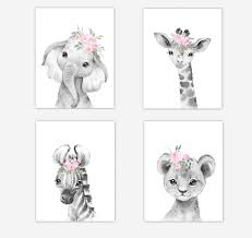 Safari Animals Baby Girl Nursery Wall Art Decor Pink Floral Elephant Giraffe Lion Zebra 4 Unf In 2020 Baby Girl Nursery Art Nursery Art Girl Baby Girl Nursery Wall Art