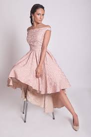 1950s Style High Low Pink Flowers Pleated Bridesmaid Dress 50s Offshoulder Evening Gow High Low Prom Dresses Off Shoulder Bridesmaid Dress Floral Prom Dresses