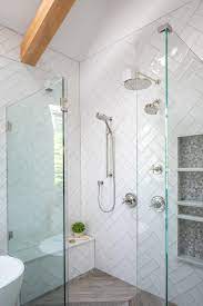 Like the floor, the idea is to have the area around the sink somewhat mimic the shower. Double Herringbone Tile Size And Grout Thickness For Bathroom