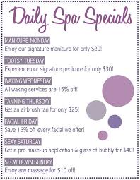 Daily Spa Specials Spa Specials Beauty Salon Decor Salon Promotions